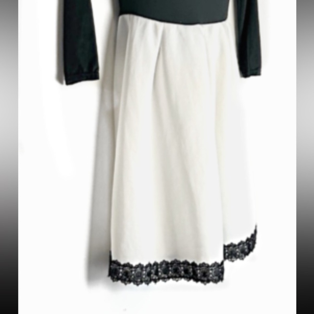Classy Black and White Dress with Lace Trim - Picture 6 of 8